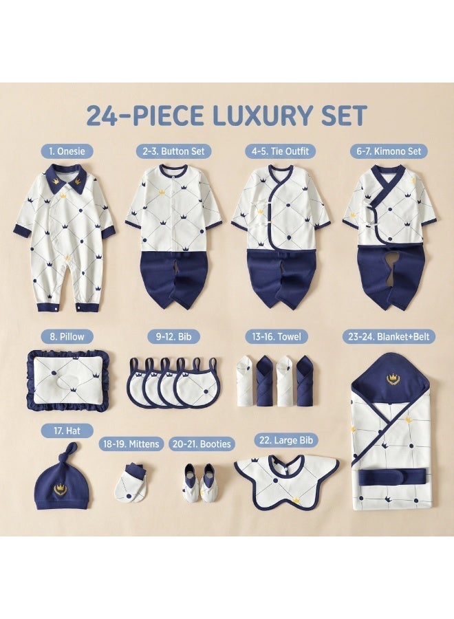 LBMT 24PCS Newborn Baby Gifts Set,Cute Newborn Gift Set,Baby Clothes Accessories Set for Baby,Premium Cotton with Cute crown pattern, Perfect Gift Box for Spring Summer Autumn Winter Four Seasons,Great gift for babies aged 0-12 months - Image 2
